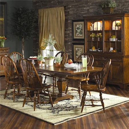 Round Single Pedestal Table with Windsor Dining Side Chairs and Windsor Dining Arm Chairs Set